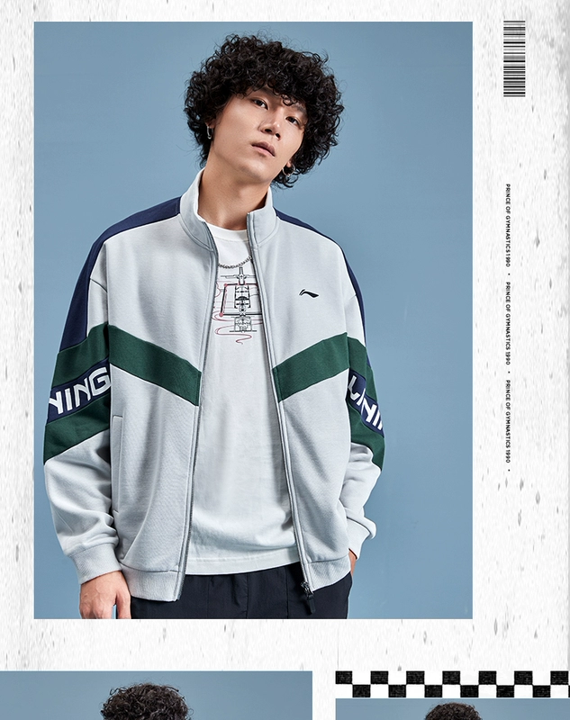 Li Ning áo len nam và nữ cùng đoạn 2019 áo khoác cardigan mới cổ đứng rời mùa thu giản dị hàng đầu AWDPA41 - Thể thao lông cừu / jumper