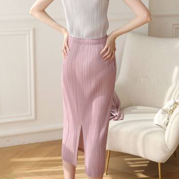 Miyake pleated skirt women's summer thin Japanese high-waisted slim straight skirt mid-length slim wrap hip pleated skirt