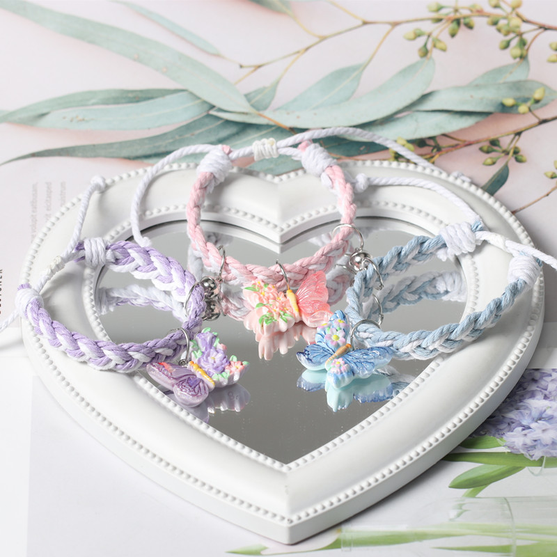 Original Woven Colorful Butterfly Sweet Bestie Three-Person Magnetic Bracelet with High Appearance and Adjustable Couple Attraction Bracelet