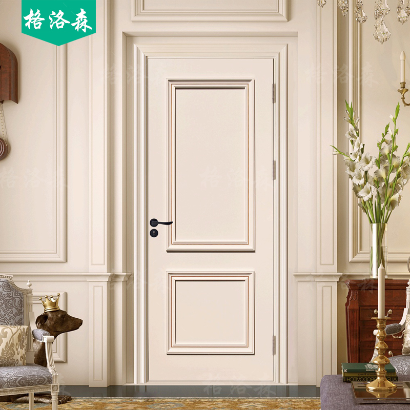 Light luxury Nordic wooden door bedroom white solid wood paint door composite home set door mute indoor room door