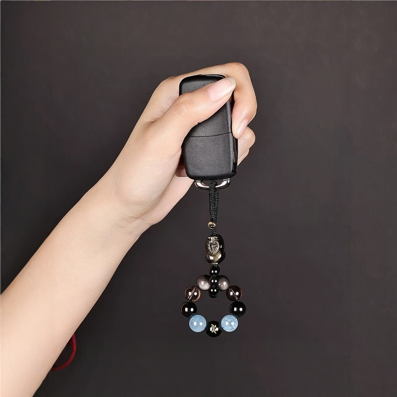 Putuo Mountain Five Elements Water Obsidian Aquamarine Keychain Pendant Safety Lock Gourd Gold Obsidian