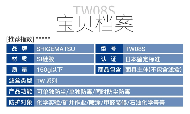 Nhập khẩu từ Nhật Bản, Công ty TNHH Sản xuất Shigematsu TW08S mặt nạ phòng độc chống bụi tay mẫu phun sơn mỏ hàn truyền âm