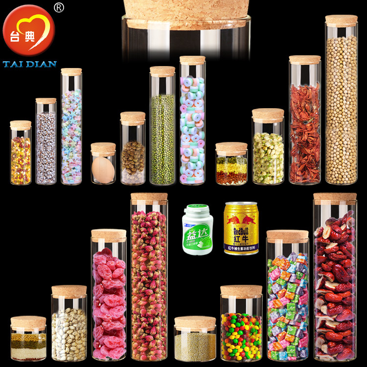 Wooden stopper Glass sealed bottle Glass large test tube Transparent large wide mouth flower tea glass bottle with lid Food grade commercial