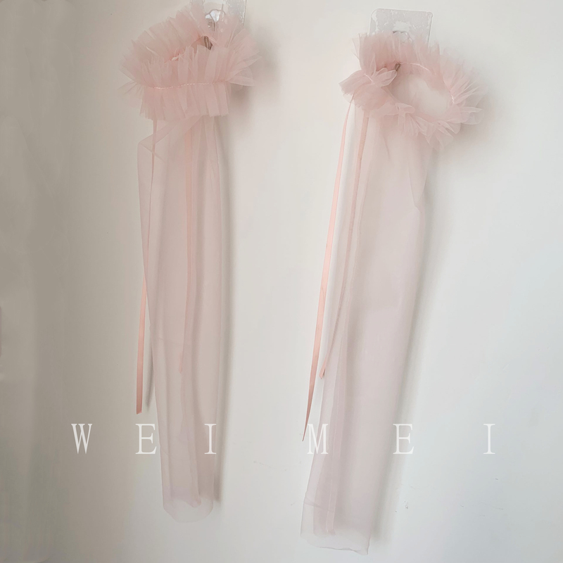 New Style Wedding Gloves, Fashionable Handkerchief Pink Gloves, Bridal Dress Photo Shoot Studio Gauze Sleeves, Long Style