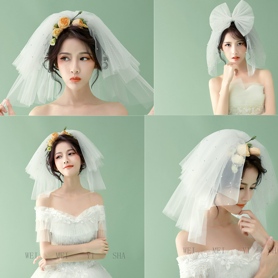 (meritocratic) 2018 new ultra short multiple layers head yarn fluffy Korean bridal wedding photo-head yarn brigade pat