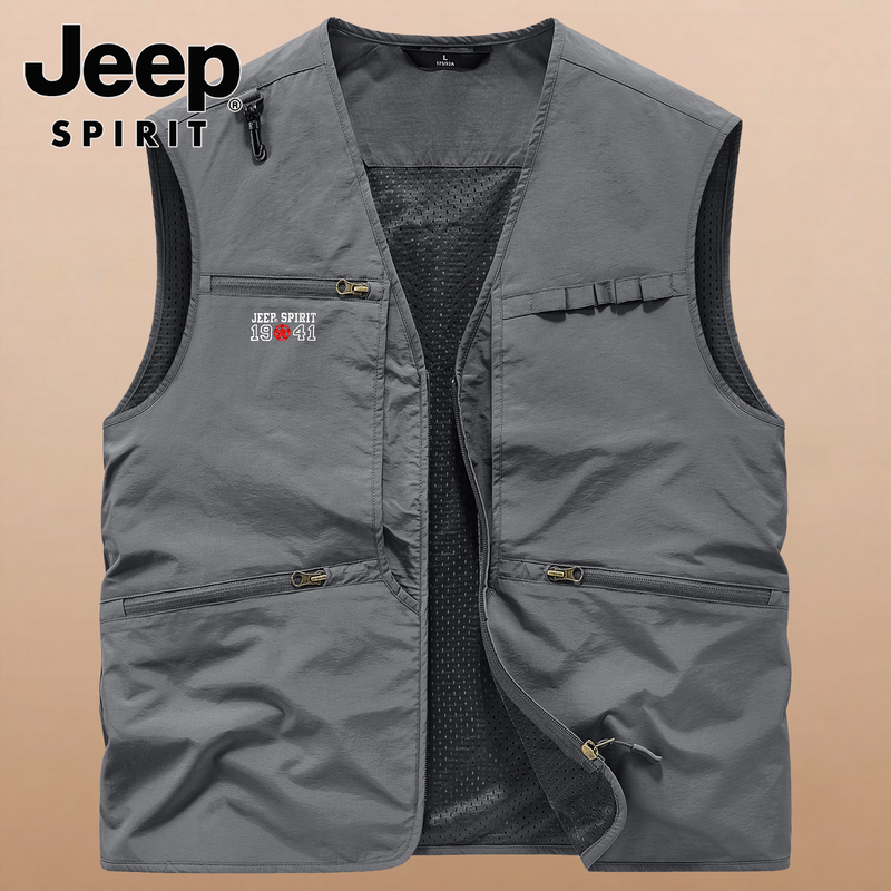 Jeep Autumn Men's Casual Vest with Multiple Pockets, Thin Fishing Outdoor Vest, Casual Sleeveless Jacket Jeep Autumn Men's Casual Vest with Multiple Pockets, Thin Fishing Outdoor Vest, Casual Sleeveless Jacket