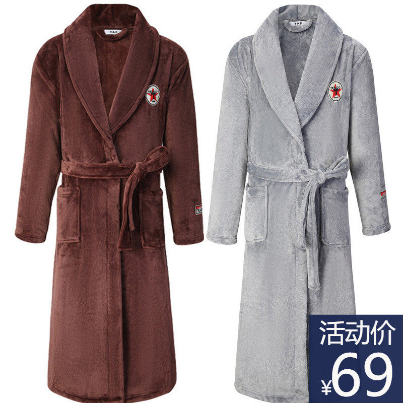 Men's winter thickened coral velvet bathrobe couple a pair of new pajamas women's spring and autumn home wear bathrobe