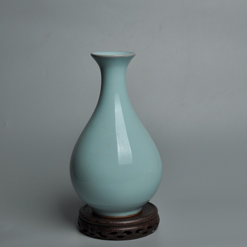 宋代传世青瓷海棠瓶天青釉汝瓷陶瓷花瓶手工制作陶瓷花器小清新青瓷摆件