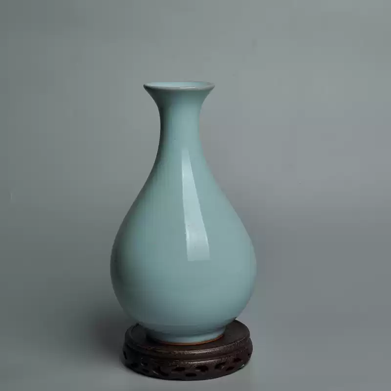 宋代传世青瓷海棠瓶天青釉汝瓷陶瓷花瓶手工制作陶瓷花器小清新青瓷摆件
