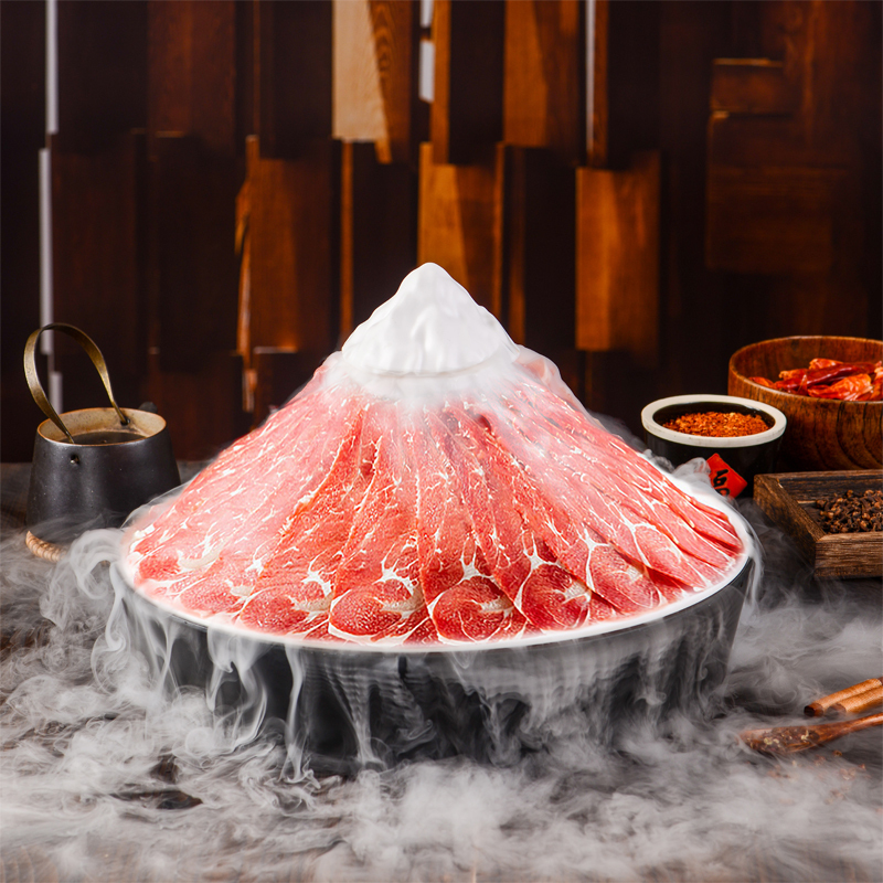 Internet Celebrity Commercial Creative Hot Pot Tableware Snowflake Fat Beef and Mutton Slices Dry Ice Smoke Barbecue Special Presentation