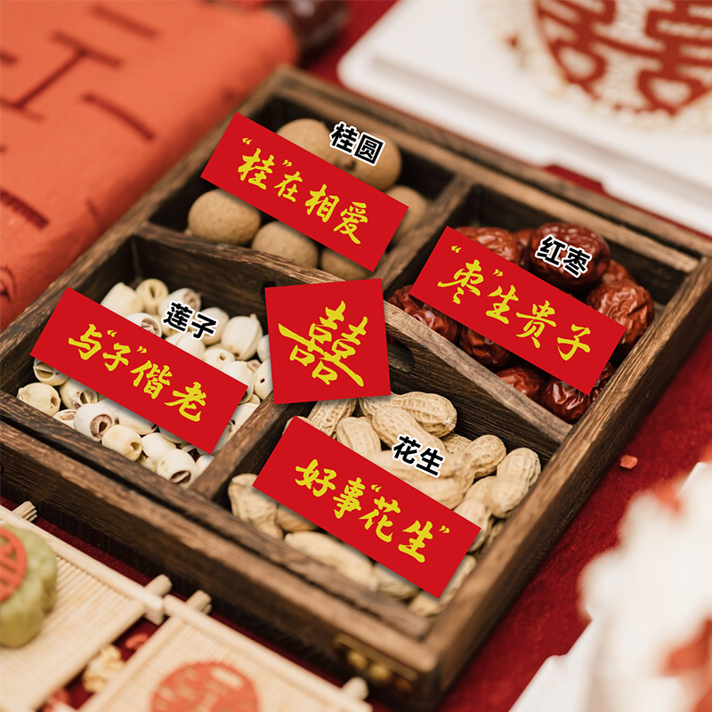Engagement Wedding Fruit Plate Blessing Card Four-Square Grids Dried Fruit Box Display Table Red Label Sticker Decorative Card