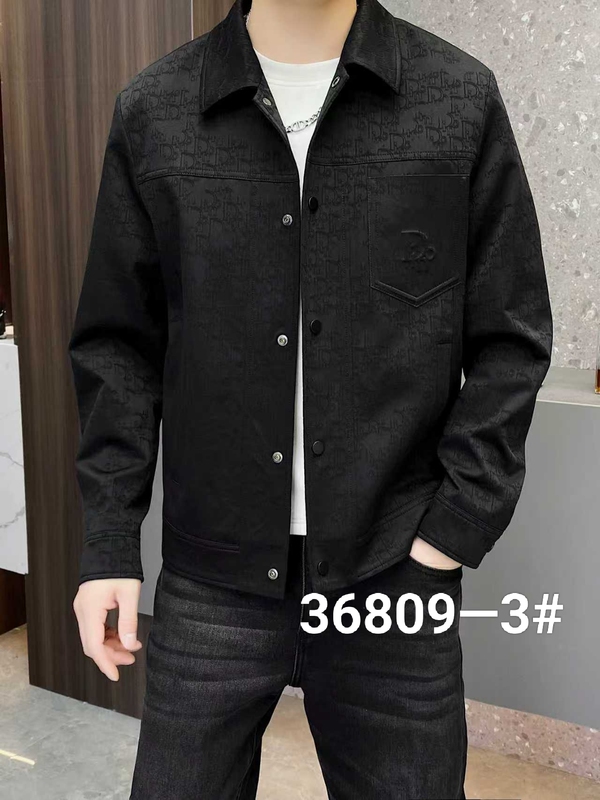 European Fashion Stylish Men's Leather Jacket with Turn-Down Collar, 26 Spring New Letter Print High-End Casual Coat