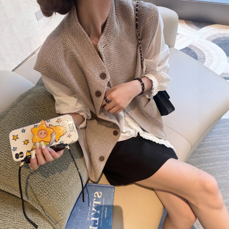 Nodin Vest, Old Money Style Linen Woven Vest, Early Autumn Layered Wear, Chanel-Style Vest, Loose and Slimming Jacket for Women Nodin Vest, Old Money Style Linen Woven Vest, Early Autumn Layered Wear, Chanel-Style Vest, Loose and Slimming Jacket for Women