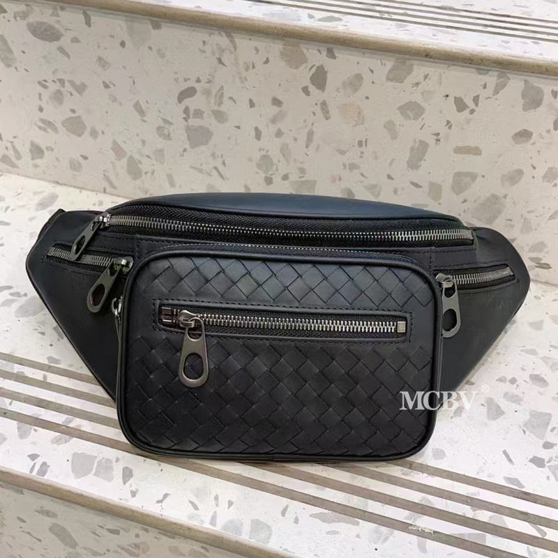Mcbv Hand-Woven Cowhide Chest Bag, Niche Design, Men's Casual Fashion Shoulder Crossbody Bag, Commuter Waist Bag, Trendy