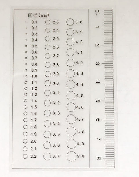 Hollow point diameter inner diameter measurement stain number Caffelin comparison ruler 0 1-5 0 with ruler measurement inspection card