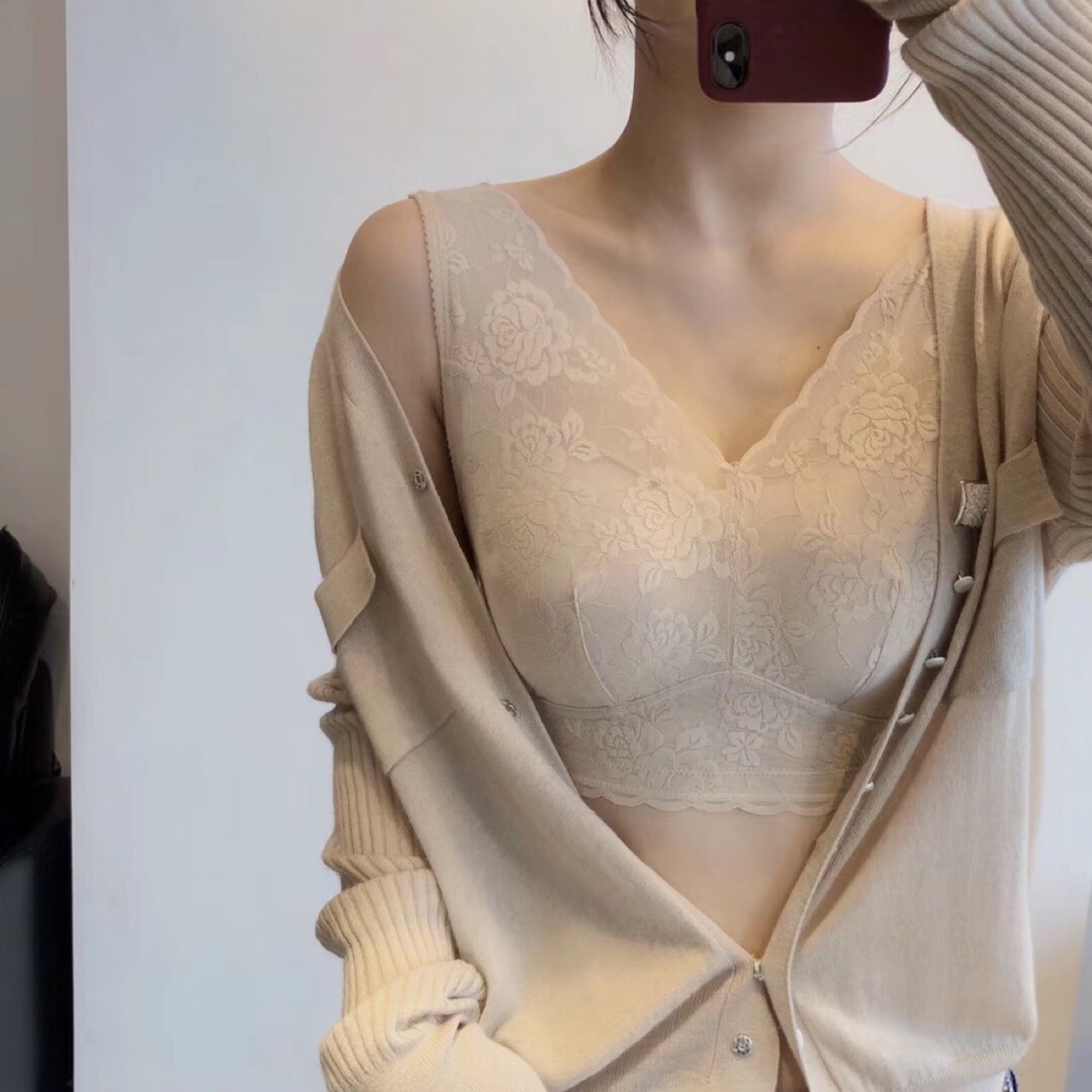 Style charming big chest welfare export single super beautiful lace V-neck incognito comfortable vest bra for women