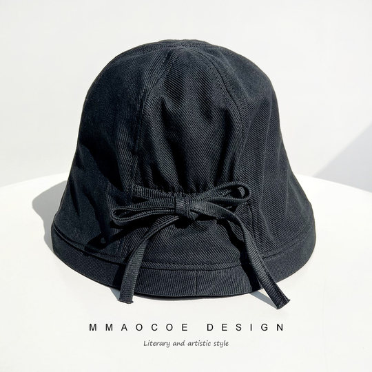Fisherman Hat for Women, Sun Protection, Round Top, Face-Slimming, Korean Style, Versatile, Adjustable, Bowknot Bucket Hat