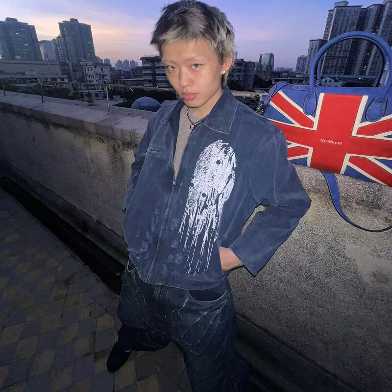 Human Voices Skull Print Washed Distressed 550g Heavyweight Detroit Jacket Canvas Coat