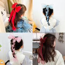 Childrens 2021 New Net red long bow hairclip Super fairy ribbon woven hairclip clip hair accessories