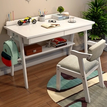 Nordic computer desktop table simple home middle school students bedroom writing table small apartment White all solid wood desk