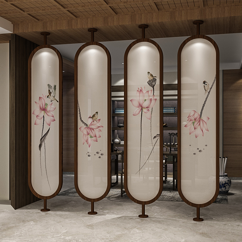 New Chinese solid wood rotating lollipop screen partition living room Hotel Hotel custom porch office Lotus