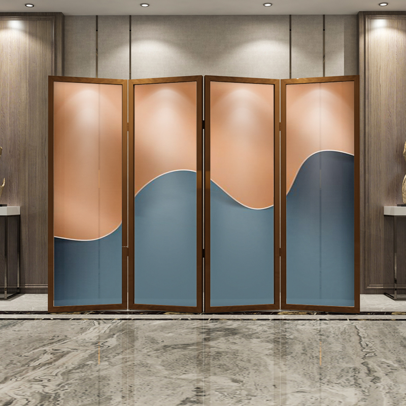 Modern light luxury screen seal partition hotel office blocking cloth solid wood folding screen folding mobile abstraction