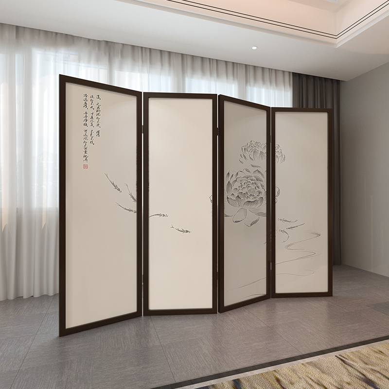 Chinese folding screen solid wood folding screen partition wall living room entrance into the house Xuanguan office hotel bag room Lotus Jiuyu polychaeum