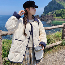 Niche denim stitching diamond check down jacket for women winter 2024 new style thin style small fragrance style high-end jacket