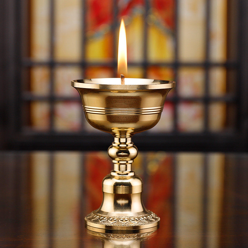 Pure copper lotus Eight Po Lights Buddha Hall is dedicated to the Buddha's base Buddhist temple Buddha front for the lamp Buddha supplies Buddha oil lamp