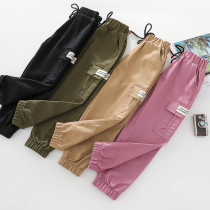 Spring and autumn childrens casual pants Boys overalls girls  clothing big childrens Korean version of the fall girl long pants tide