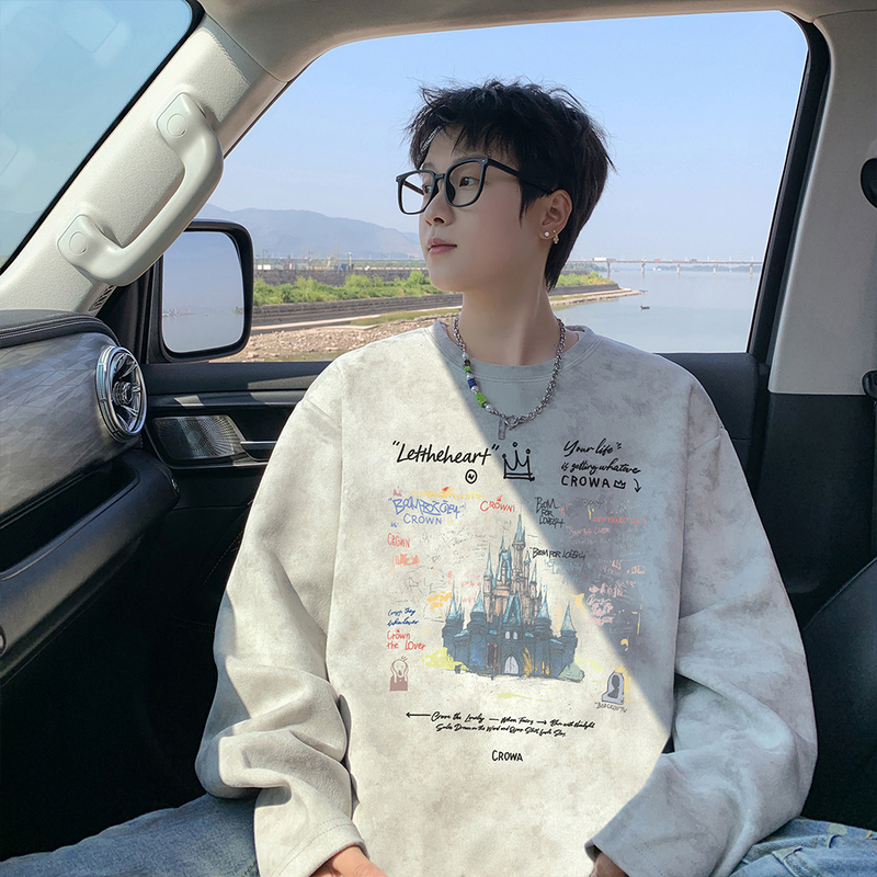 American-Style Long-Sleeve T-Shirt for Men, Spring 2026 New Trendy Brand, Tie-Dye Heavyweight Crew Neck Loose Base Shirt