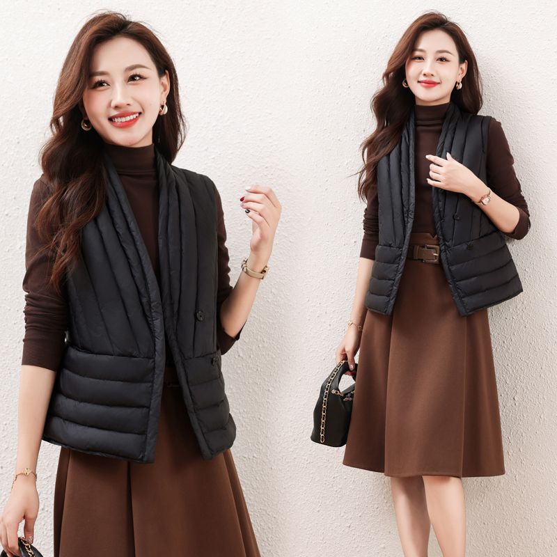 White Duck down Fashionable and Elegant Thickened Warm Short Vest down Jacket Women's Vest Autumn and Winter New High-End Style White Duck down Fashionable and Elegant Thickened Warm Short Vest down Jacket Women's Vest Autumn and Winter New High-End Style
