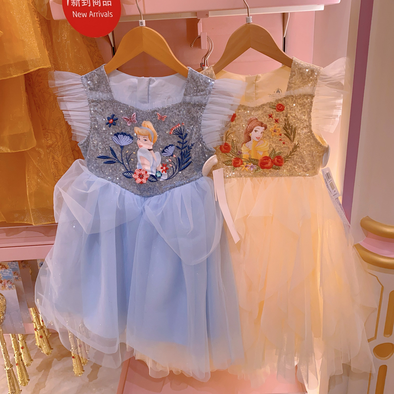 Shanghai Disney Domestic Distributor Rapunzel Cinderella Belle Children's Summer Short-Sleeved Dress Princess Dress