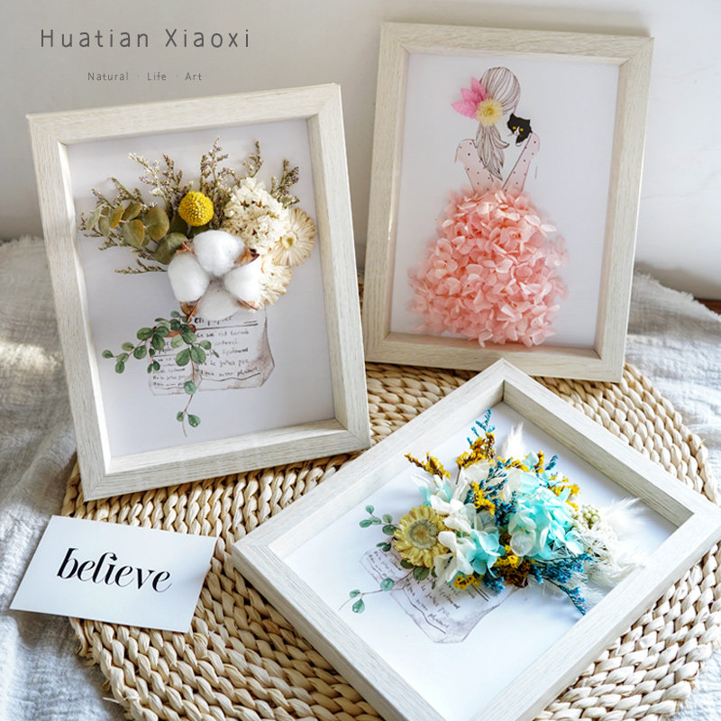 Salon ins Immortal Flower Ornament Decoration Valentine's Day Parent-Child Creative Handmade Photo Frame Dried Flower Diy Material Wrapped Embossed