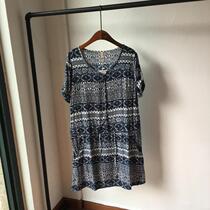 Summer Cool Fast Retro National Wind Green Flowers Blue Loose Display Slim Comfort Man Cotton Short Sleeve Dress Skirt Pumping Rope Tightness Woman