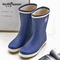 Mid-tube rain boots mens non-slip water shoes fashion cotton rain boots waterproof rubber shoes fishing shoes water boots mens warm spring and autumn and summer