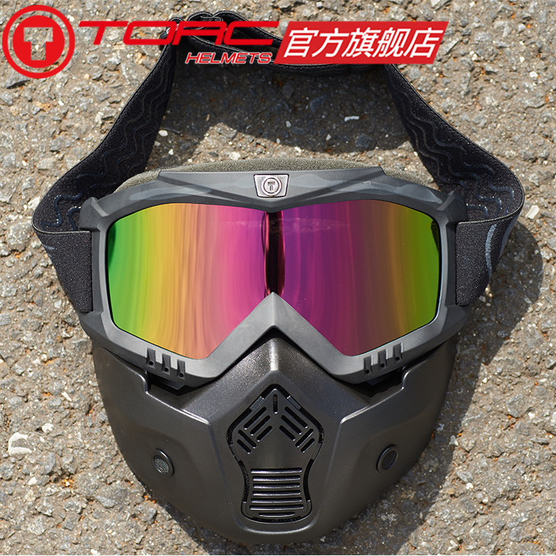 TORC Motorcycle Vehicle Vertical Helmet with locomotive anti - fog wind - lens mask goggles can be removed