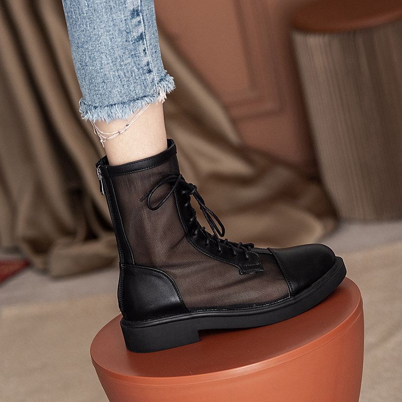 Martin Boots Woman Flat Bottom 2022 New Summer Boots Breathable Mesh Yarn Boots 100 Lap Short Boots Small Size Big Size Women Shoes