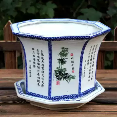Extra large ceramic flowerpot blue and white ceramic pot octagonal flowerpot with ceramic tray succulent plant pot large size pot
