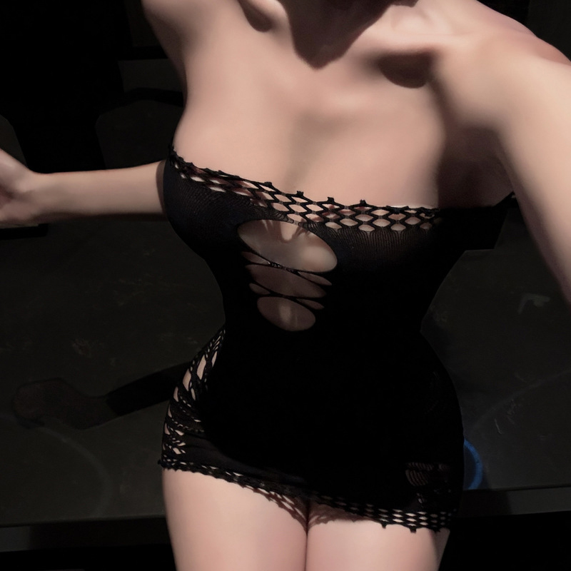 Sexy Lingerie, No Need to Take Off, Hollow-Out, Tearable Tube Top, Mesh Dress, 2025 New Style, See-Through, Tempting, Large Size Dress