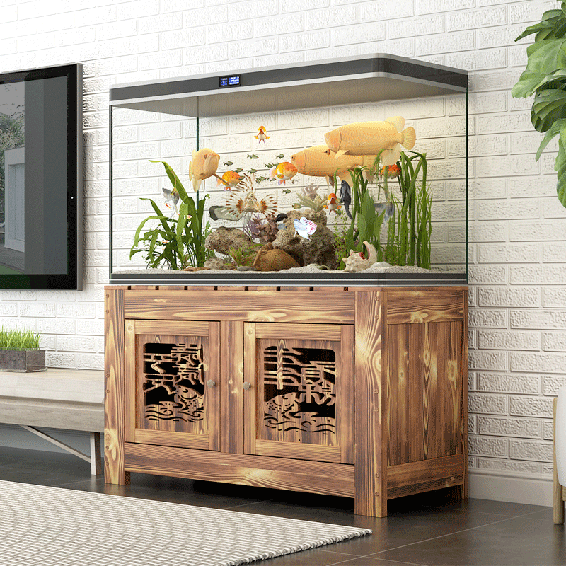 Aquarium bottom cabinet Small solid wood fish tank cabinet Storage cabinet bottom frame carbonized cabinet Household shelf Fish tank rack