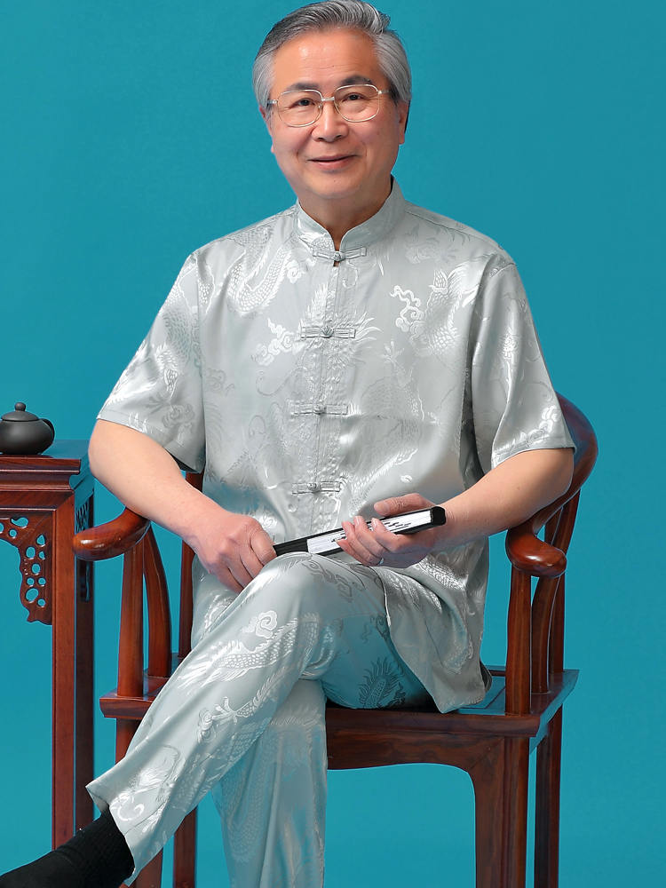Middle-aged Tang suit men's short-sleeved suit Chinese style men's clothing plate buckle Hanfu old man Grandpa summer clothes Dad outfit