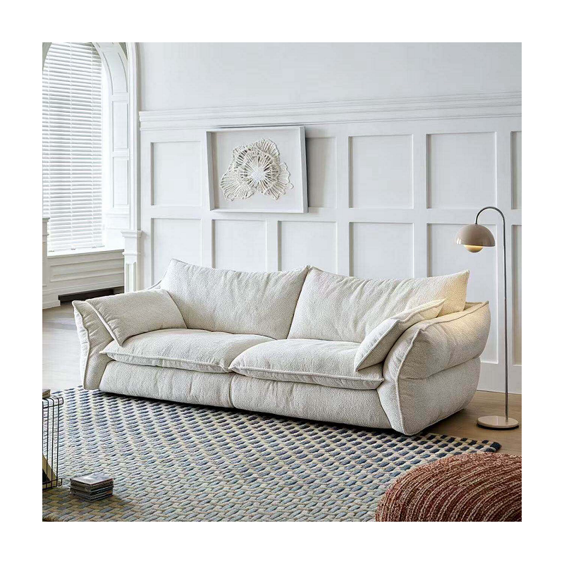 Graudot French-Style Cream Fabric Sofa, Removable and Washable, Living Room Designer Small Apartment Straight-Row Chenille Sofa