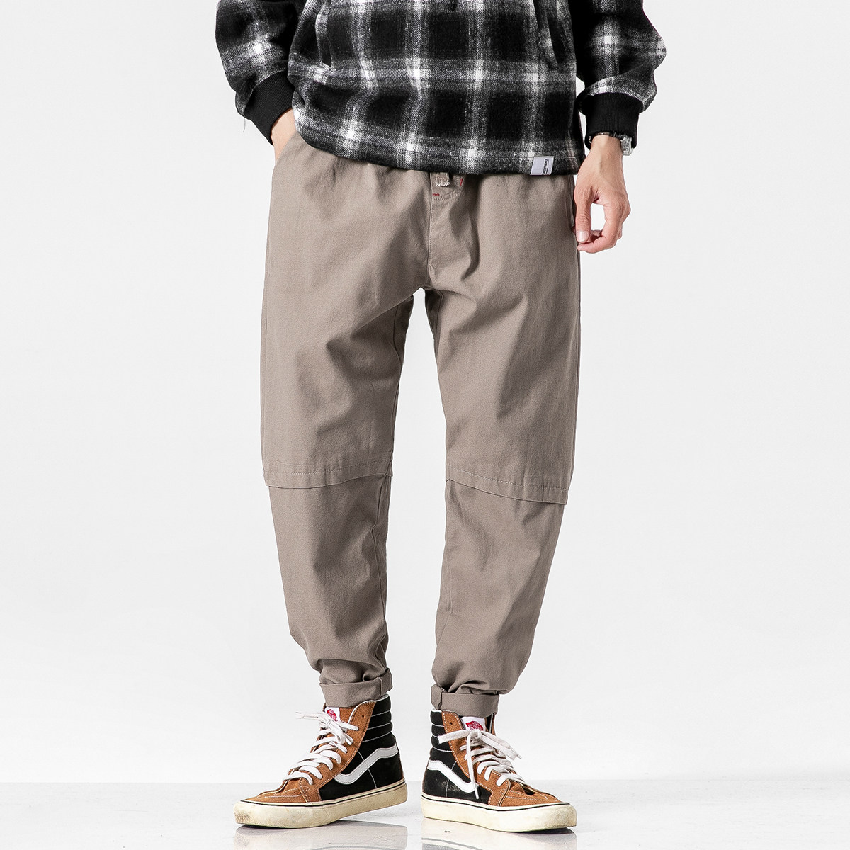 Autumn and winter casual trousers men's loose straight overalls men's trendy brand pants plus velvet Korean version trendy all-match harem pants