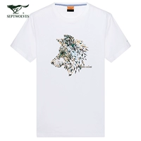 Bảy con sói mùa hè ngắn tay T-Shirt thời trang nam wolf head văn hóa mô hình in ấn nửa tay t-shirt triều vòng cổ ngắn tay áo áo polo nam