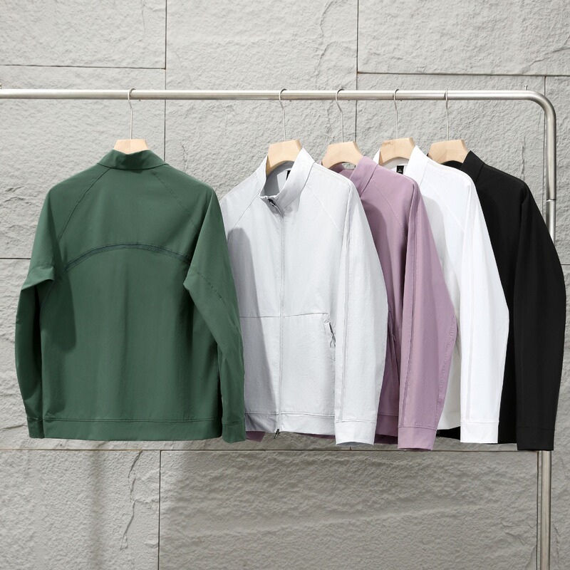 Sports-Style Men's Stand-Collar Jacket, Breathable, Sun-Protective, Lightweight, Comfortable, Long-Sleeved, Standard Fit
