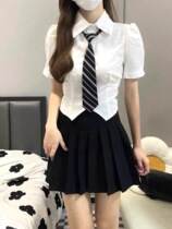 College Wind Bubble Cuff Close-up Waist Hew White Short Sleeve Shirt Woman Jk Uniform Pure Desire Blouse 100 Plexo Hot Girl Suit