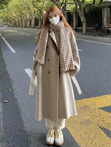 Korean teas gentle oat oat color woolen sweatshirt woman 2021 Autumn Winter The new subcoat of the long style Hepburn in the middle of the winter