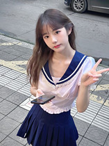 South Korean womens group Wind Two sets College Wind Navy territorial waters Handwear Blister Blouse Blouse Jk Uniform Thyme Skirt Suit