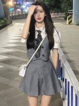 American Campus Uniform Suit Retro Suit Waistcoat Waistcoat Waistcoat Sweet College Wind Plexigo with two sets of women